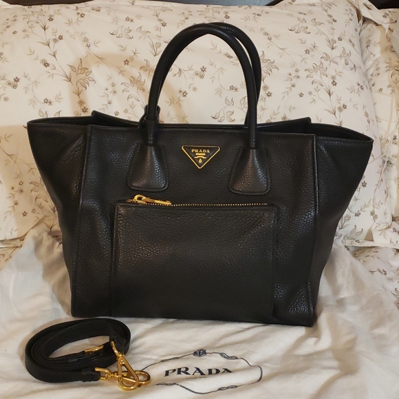 Prada Black Pebble Leather Top Handle Tote - Picture 7 of 12